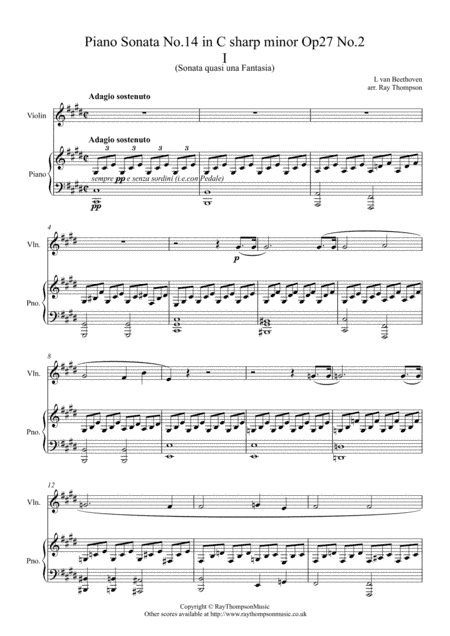 Beethoven: Piano Sonata No.14 in C sharp minor Op 27 No.2 ("Moonlight Sonata") Mvt.I - Violin/Piano (arr. Ray Thompson)