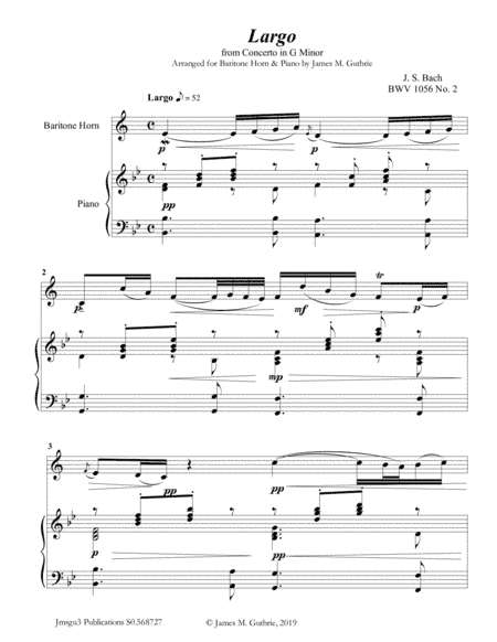 Bach: Largo from Concerto BWV 1056 for Baritone Horn & Piano (arr. James M. Guthrie)