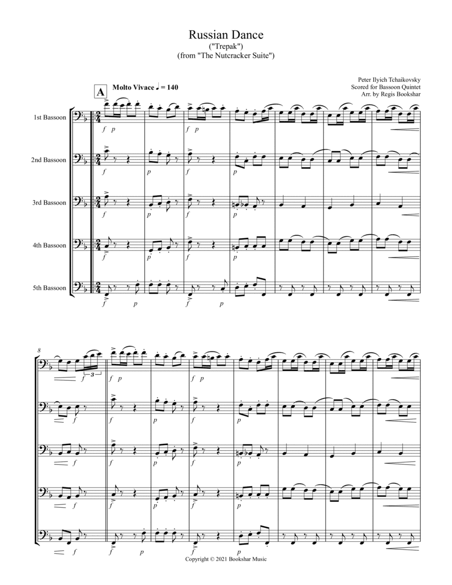Russian Dance ("Trepak") (from "The Nutcracker Suite") (F) (Bassoon Quintet) (arr. Regis Bookshar)
