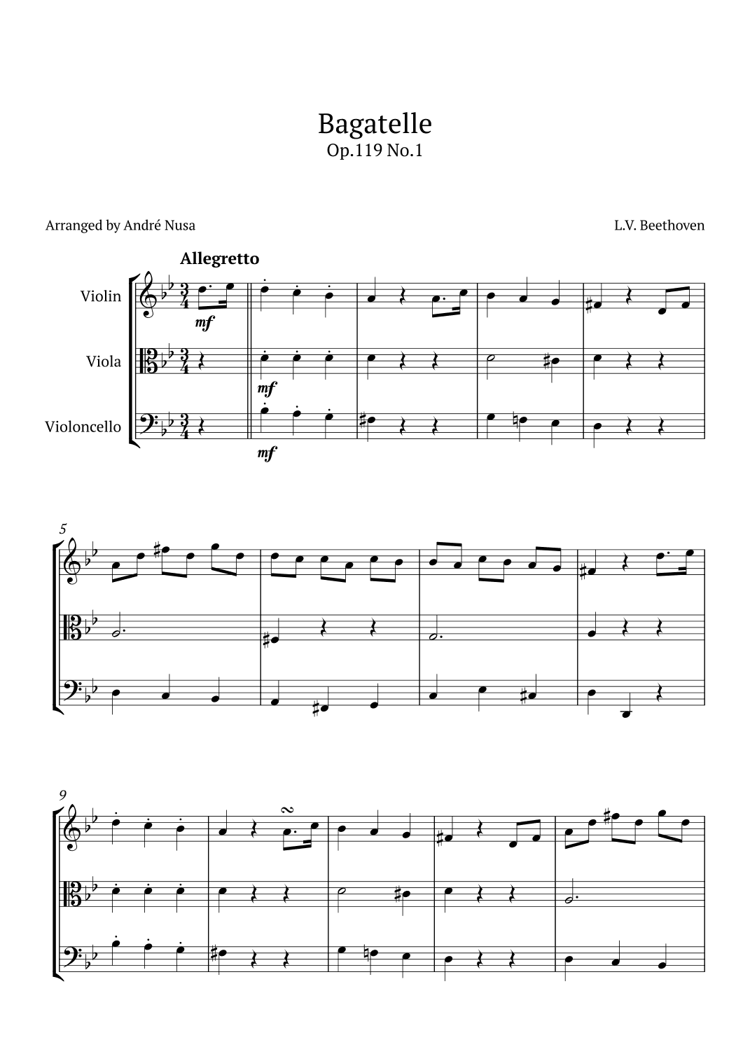 Bagatelle Op.119 No.1 (arr. André Nusa)