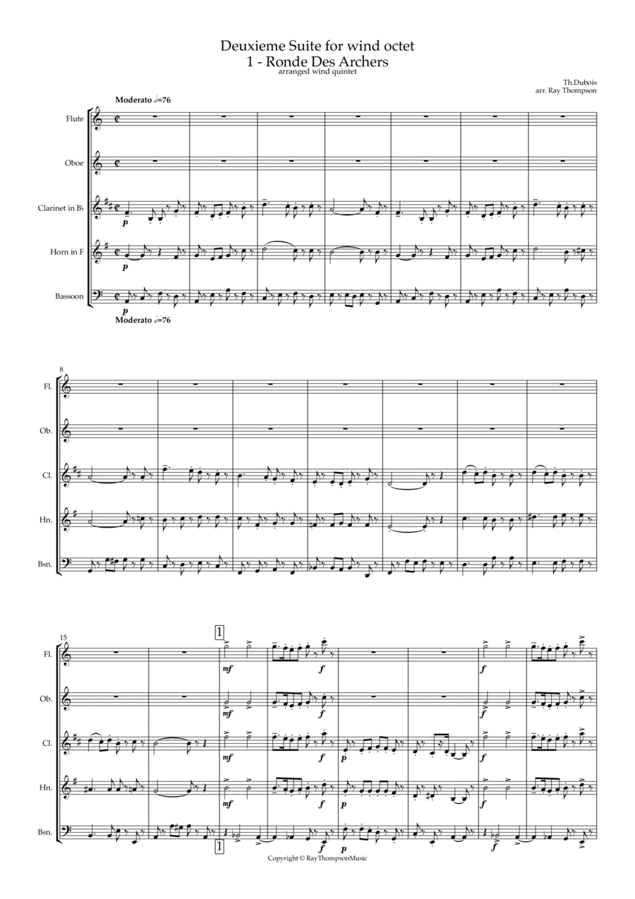 Dubois: Deuxième Suite pour Instruments à vent (2nd Suite-Winds) I.Ronde des Archers - wind quintet (arr. Ray Thompson)