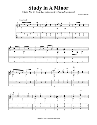 Study in A Minor (Study No. 74 from Las primeras lecciones de guitarra) (arr. A. J. Cornell Publications)