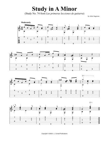 Study in A Minor (Study No. 74 from Las primeras lecciones de guitarra) (arr. A. J. Cornell Publications)