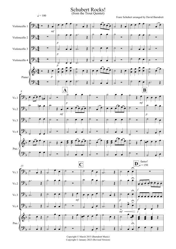 Schubert Rocks! for Cello Quartet (arr. David Burndrett)