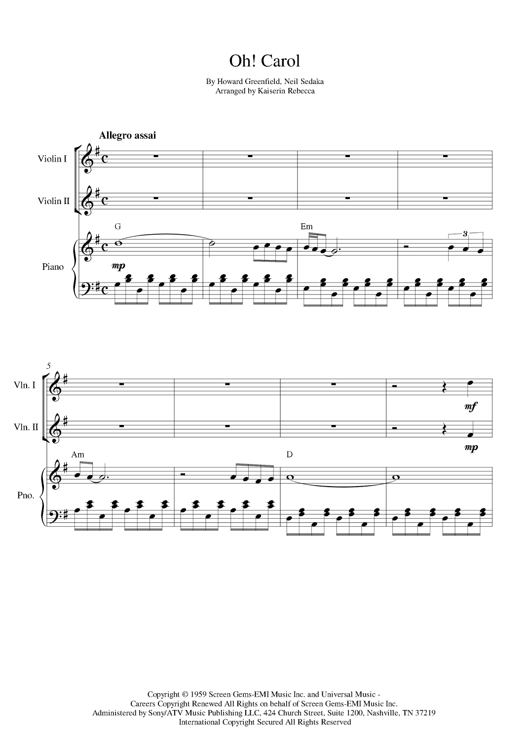 Oh! Carol (arr. Kaiserin Rebecca)