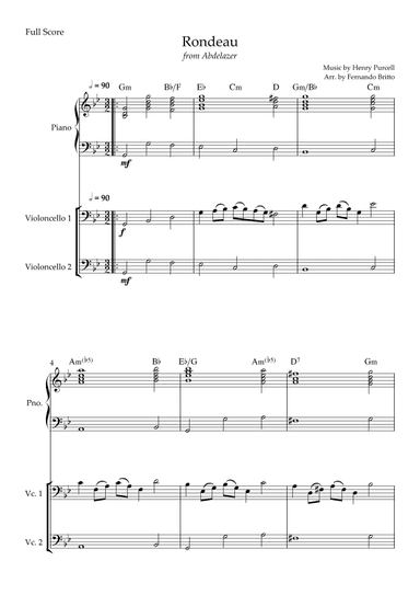 Rondeau (from Abdelazer) for Cello Duo and Piano Accompaniment with Chords (arr. Fernando Britto)