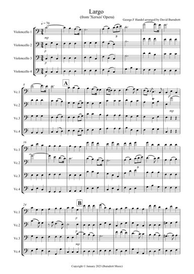 Largo (from 'Xerxes' Opera) for Cello Quartet (arr. David Burndrett)