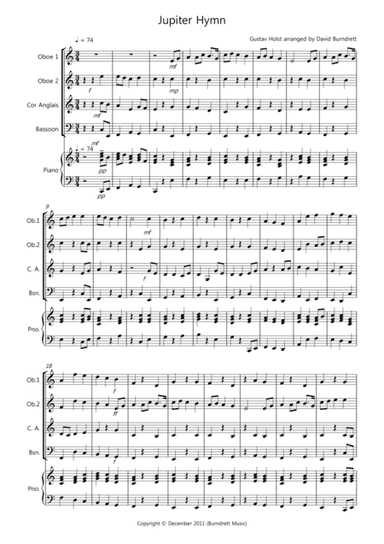 Jupiter Hymn for Double Reed Quartet (arr. David Burndrett)