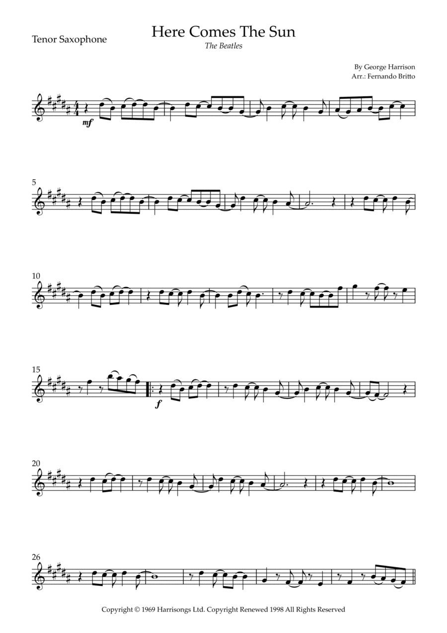 Here Comes The Sun (arr. Fernando Britto)