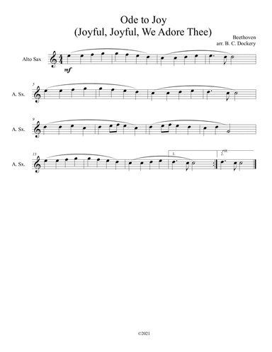 Ode to Joy (Joyful, Joyful, We Adore Thee) for solo alto sax (arr. B. C. Dockery)