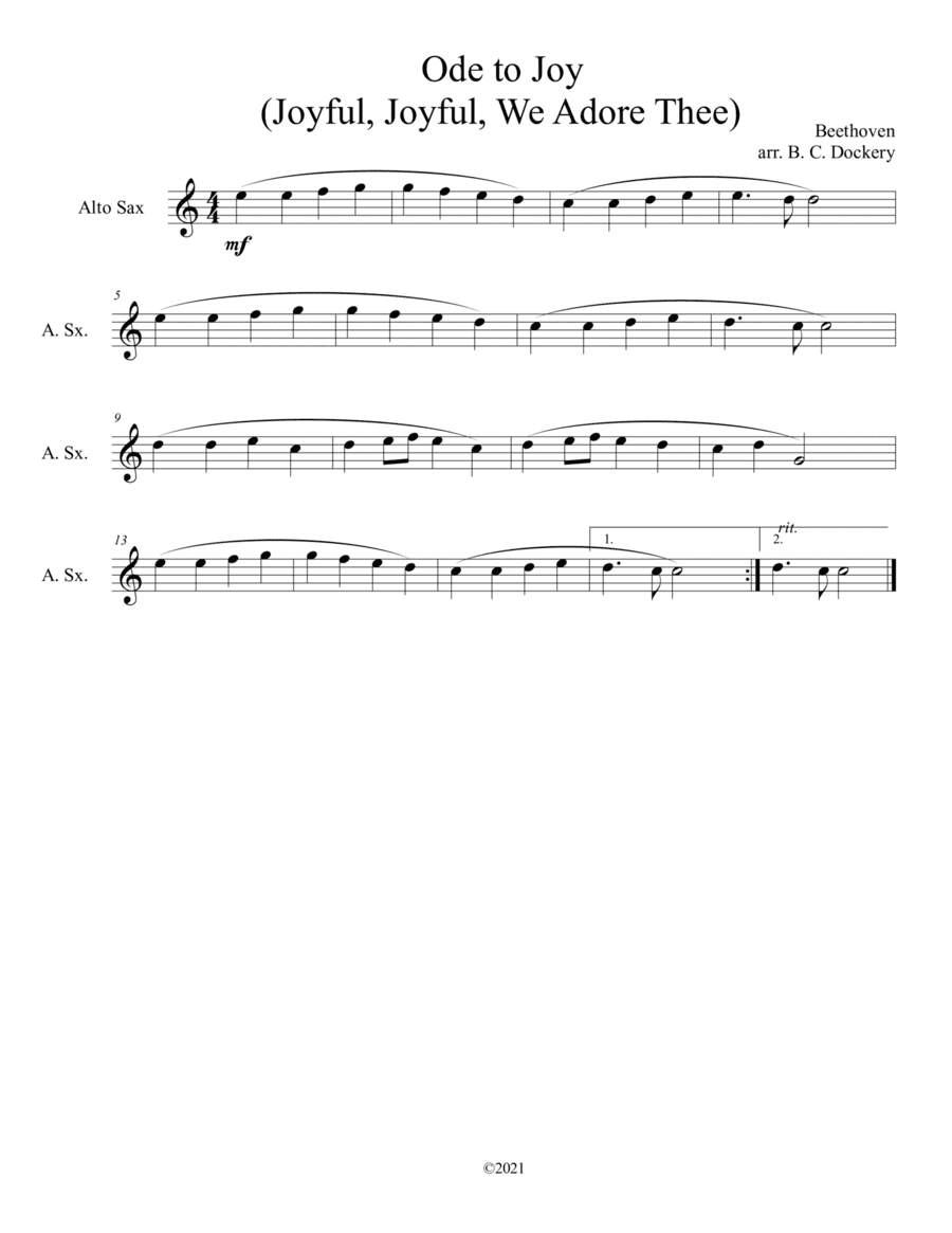Ode to Joy (Joyful, Joyful, We Adore Thee) for solo alto sax (arr. B. C. Dockery)