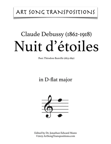 DEBUSSY: Nuit d’étoiles (transposed to D-flat major) (arr. ArtSongTranspositions.com)