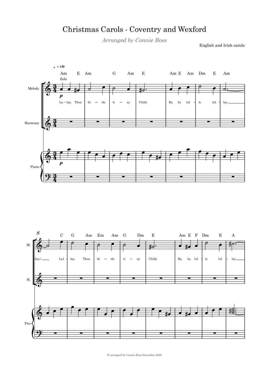 Christmas Carols - Coventry and Wexford - duet and Piano (arr. Connie Boss)