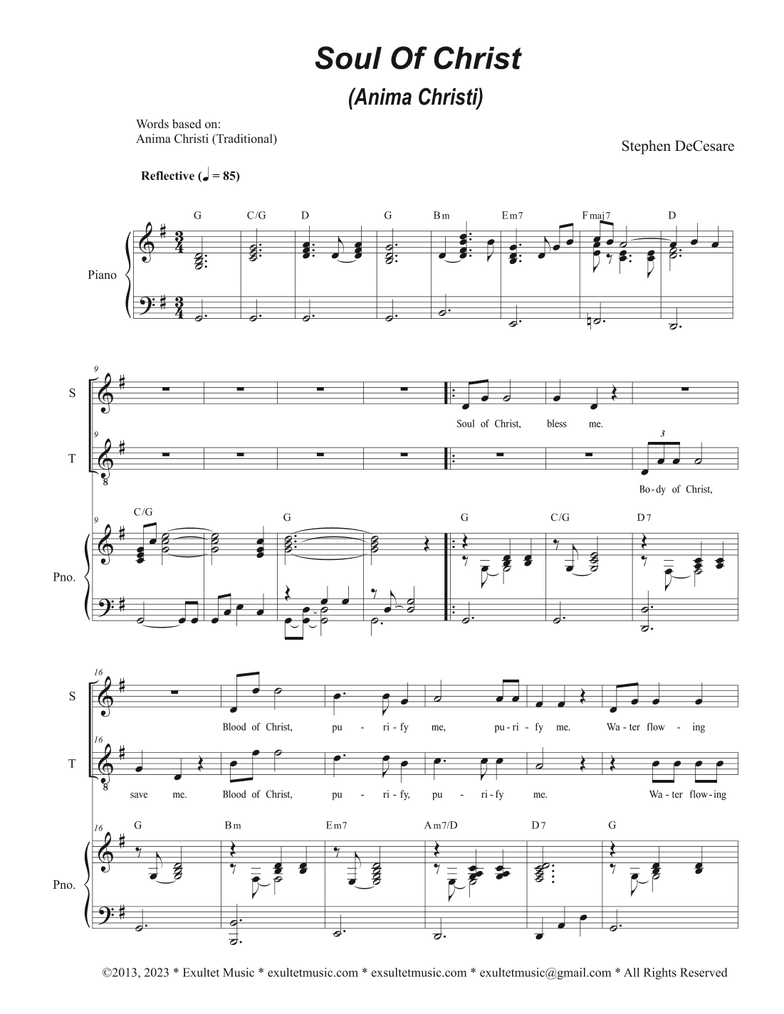 Soul of Christ (Anima Christi) (2-part choir - (Soprano and Tenor)