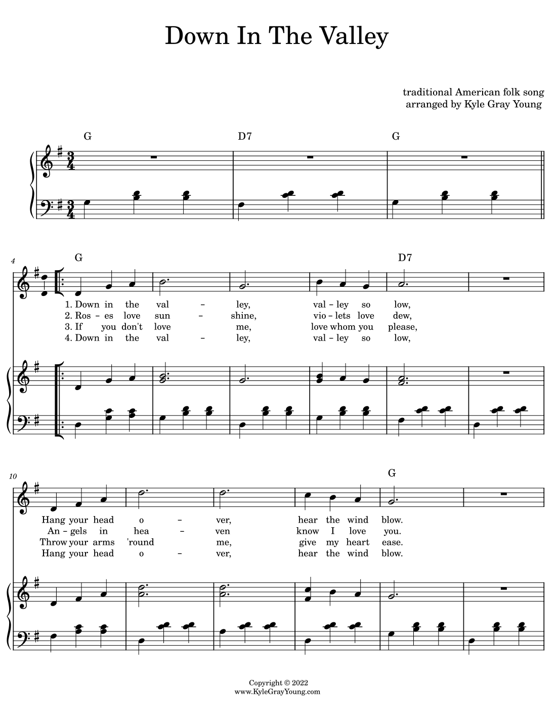 Down In The Valley (key of G) (arr. Kyle Gray Young)