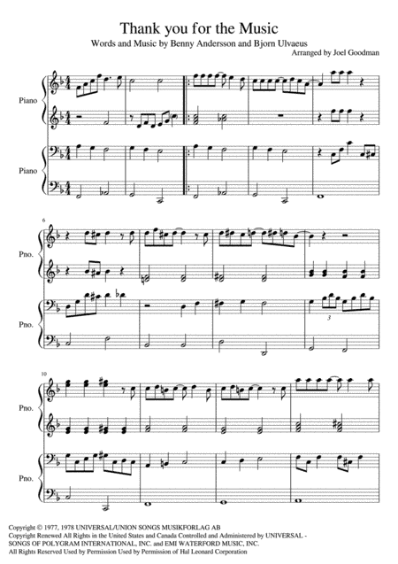 Thank You For The Music (arr. Joel Goodman)