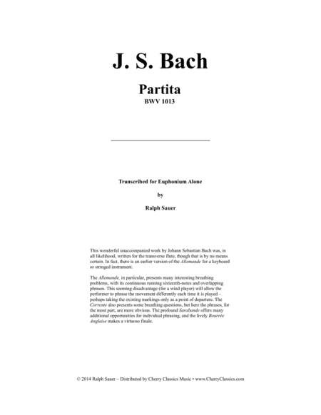 Partita BWV 1013 for Euphonium Alone (arr. Ralph Sauer)