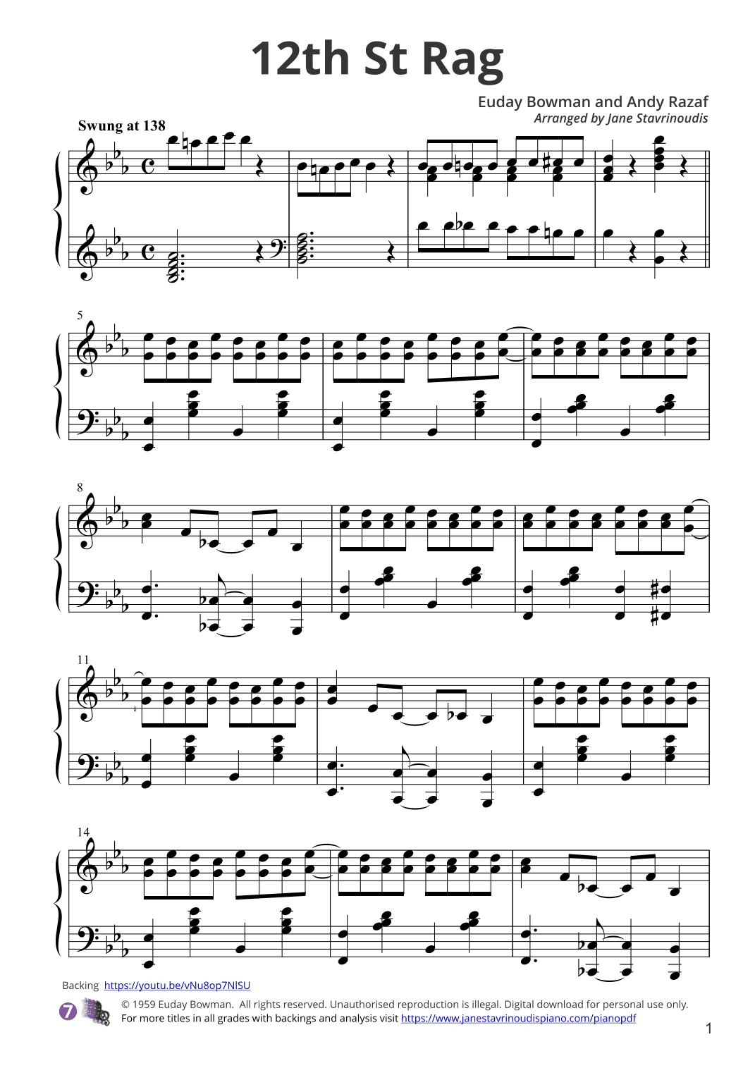 Twelfth Street Rag (vocal Version) (arr. Jane Stavrinoudis)