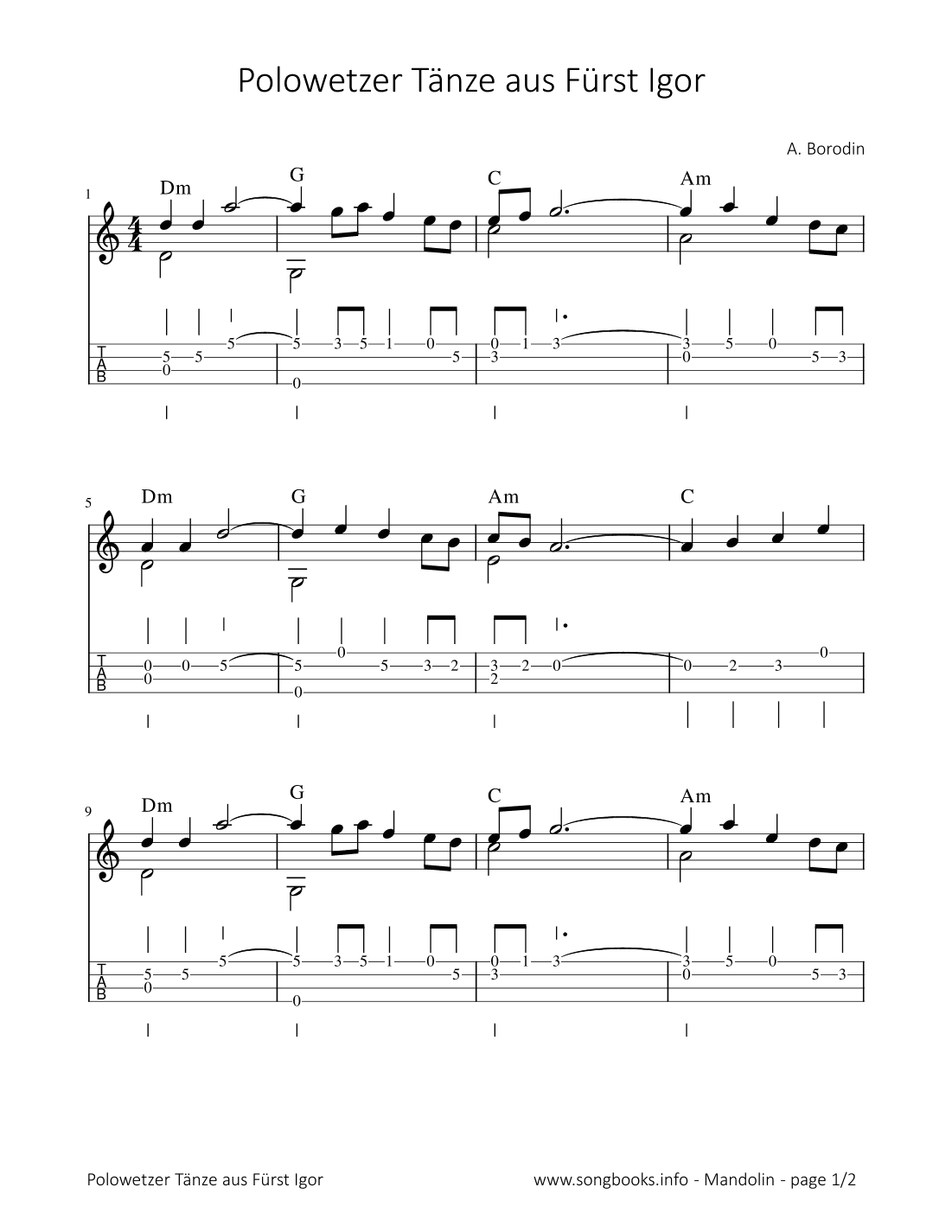 Polowetzer Tänze aus Fürst Igor - A. Bordin (arr. songbooks.info)