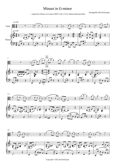 Minuet in G-minor - EASY (viola & piano) (arr. David Kocijan)