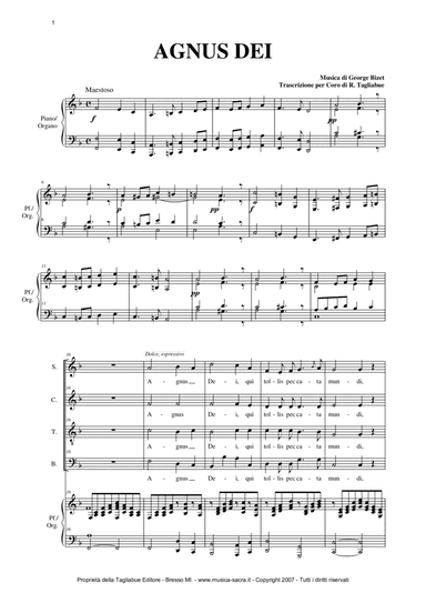 AGNUS DEI - G. Bizet - Arr. for SATB Choir and Organ/Piano - In Eb (arr. Renato Tagliabue)