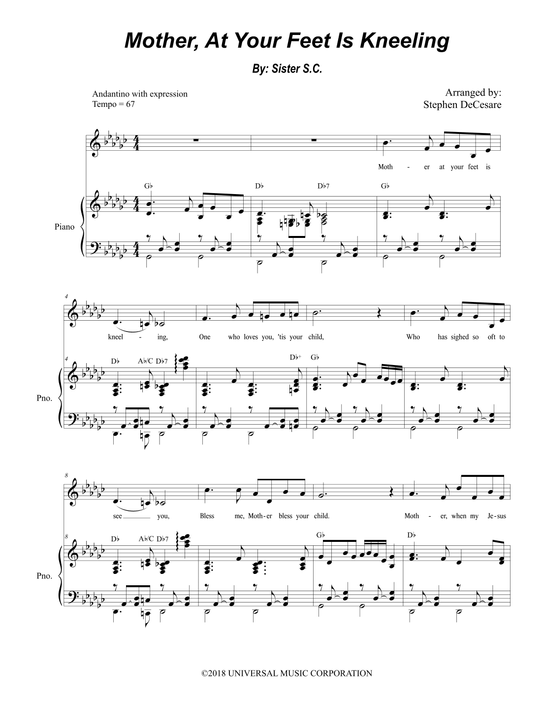 Mother At Your Feet Is Kneeling (arr. Stephen DeCesare)