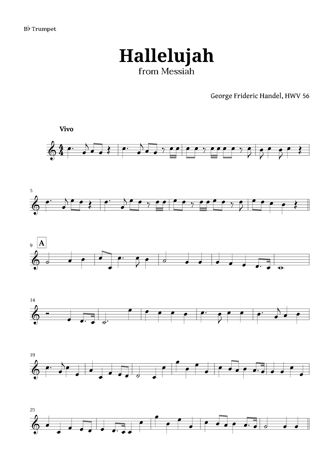 Hallelujah by Handel for Trumpet (arr. Langanho)