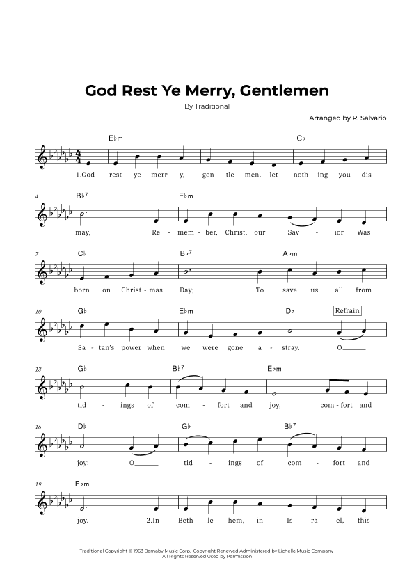 God Rest Ye Merry, Gentlemen (Key of E-flat minor) (arr. R. Salvario)