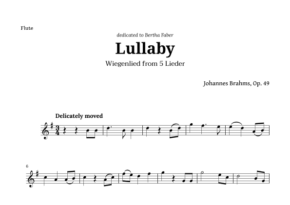 Wiegenlied (lullaby) by Brahms for Flute (arr. Langanho)