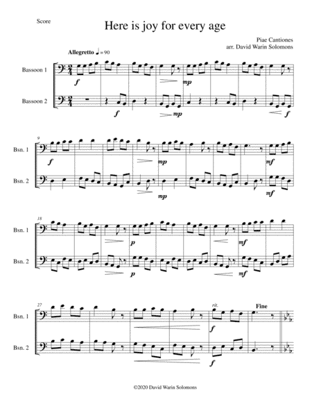 Variations on Here is joy for every age (Ecce novum gaudium from Piae Cantiones) for 2 bassoons (arr. David Warin Solomons)