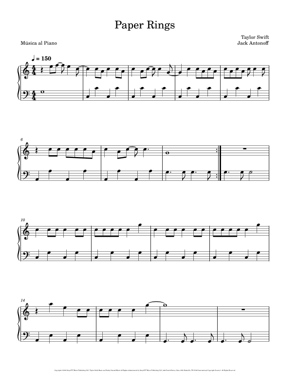 Paper Rings (arr. Música al Piano)
