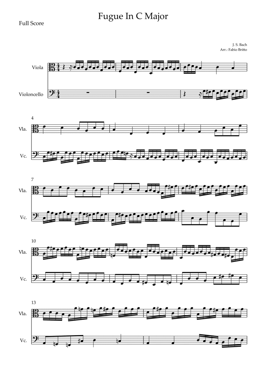 Fugue In C Major (J. S. Bach) for Viola & Cello Duo (arr. Fabio Britto)