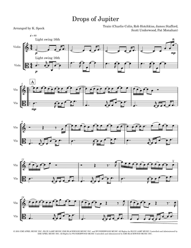Drops Of Jupiter (tell Me) (arr. K. Speck)