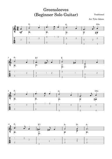 Greensleeves (Beginner Solo Guitar) (arr. Tyler Adams)