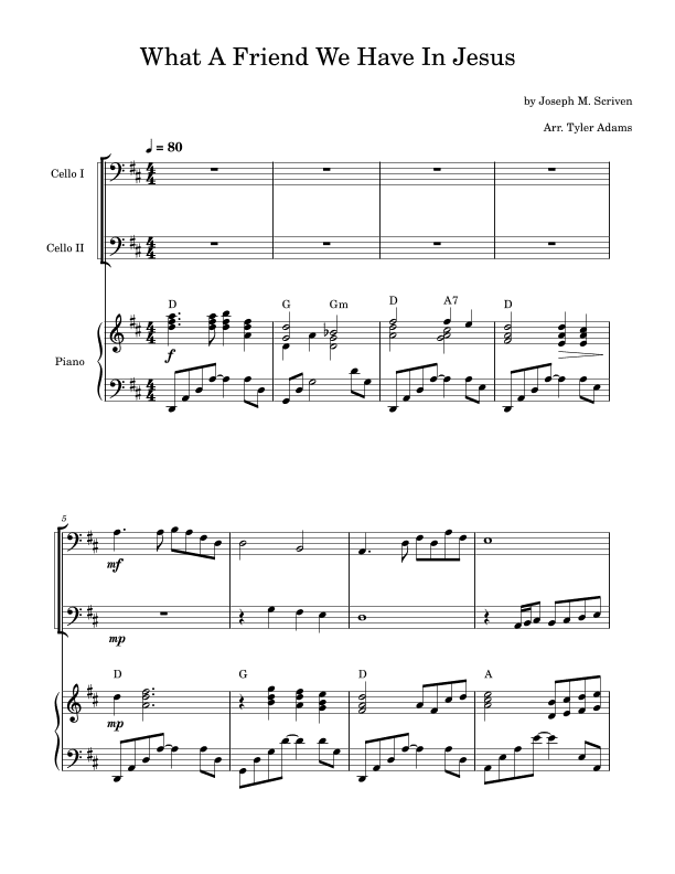 What A Friend We Have In Jesus (Cello Duet and Piano) (arr. Tyler Adams)