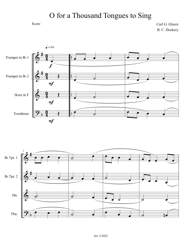 O for a Thousand Tongues to Sing (Brass Quartet) (arr. B. C. Dockery)