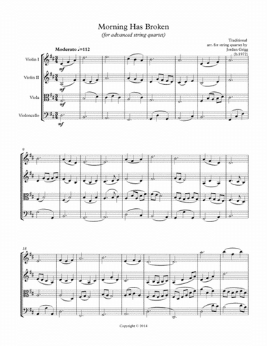 Morning has Broken (advanced string quartet) (arr. Jordan Grigg)