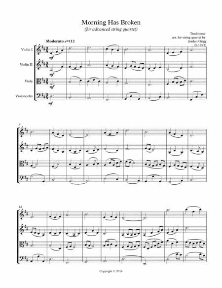 Morning has Broken (advanced string quartet) (arr. Jordan Grigg)