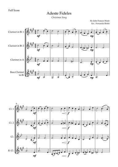 Adeste Fideles (Christmas Song) for Clarinet Quartet (arr. Fernando Britto)