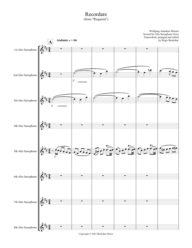 Recordare (from "Requiem") (F) (Alto Saxophone Octet) (arr. Regis Bookshar)