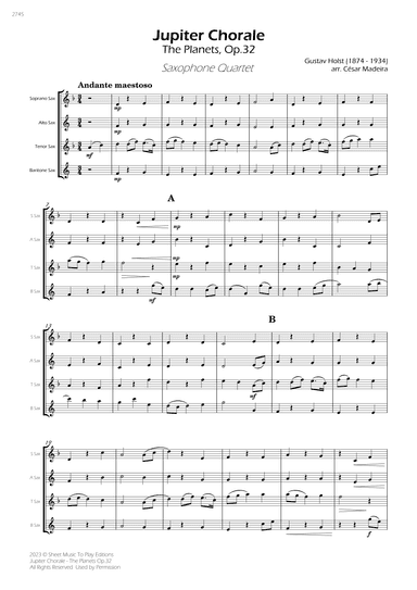 Jupiter Chorale from The Planets - Sax Quartet (Full Score) - Score Only (arr. César Madeira)