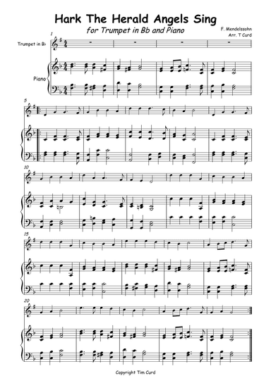 Hark The Herald Angels Sing for Solo Trumpet in Bb and Piano (arr. Tim Curd)