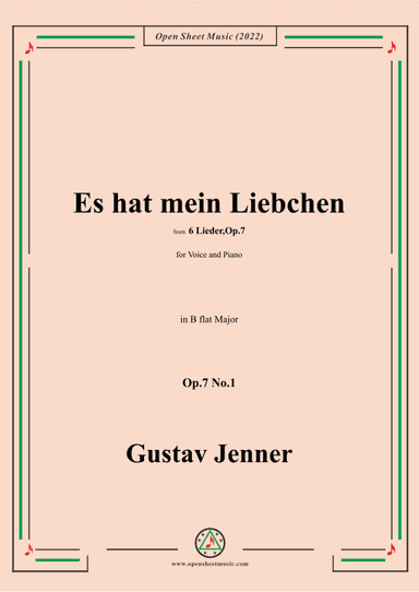 Jenner-Es hat mein Liebchen,in B flat Major,Op.7 No.1 (arr. OSM Press)