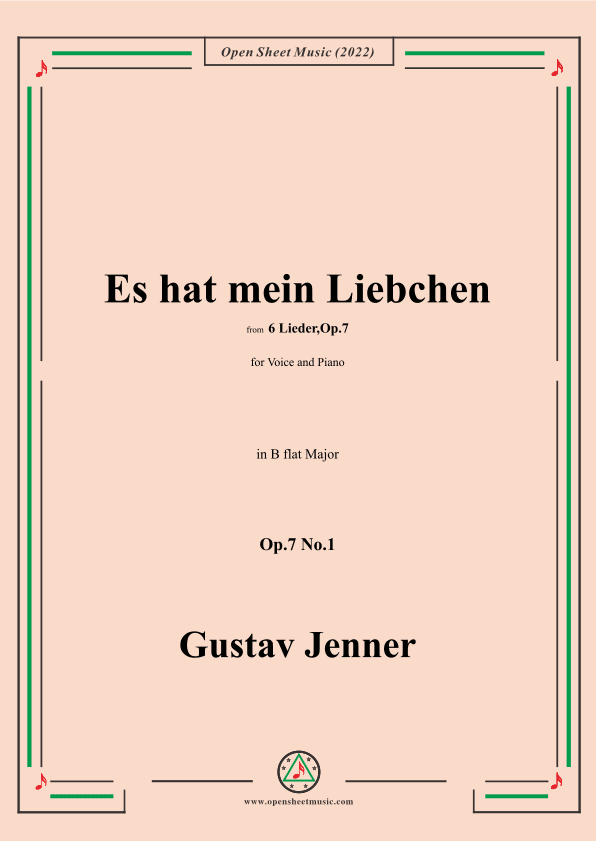 Jenner-Es hat mein Liebchen,in B flat Major,Op.7 No.1 (arr. OSM Press)