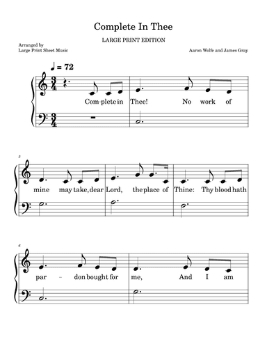 Complete In Thee LARGE PRINT Easy Piano Praise and Worship Hymn (arr. Large Print Sheet Music)