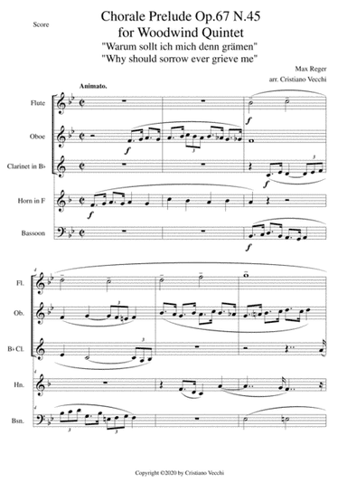 Chorale Prelude Op.67 N.45 for Woodwind Quintet (arr. Cristiano Vecchi)