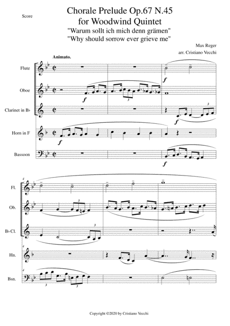 Chorale Prelude Op.67 N.45 for Woodwind Quintet (arr. Cristiano Vecchi)