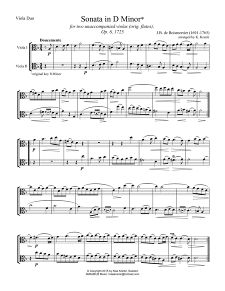 Sonata in D Minor Op. 6  for viola duet (arr. Amadeus Music)