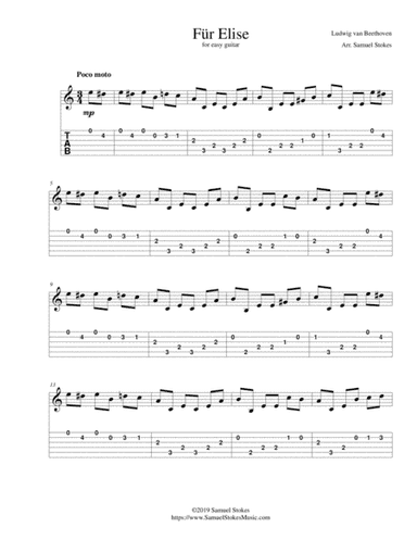 Für Elise - for easy guitar with TAB (arr. Samuel Stokes)