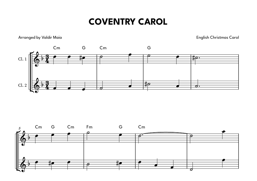 Coventry Carol - Clarinet Duet (arr. Valdir Maia)